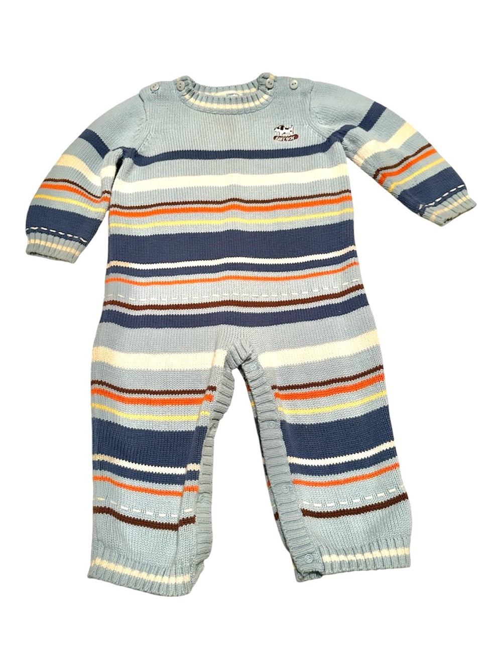 Baby Greendog Striped Knit One-Piece Romper - Light Blue-Size 12M